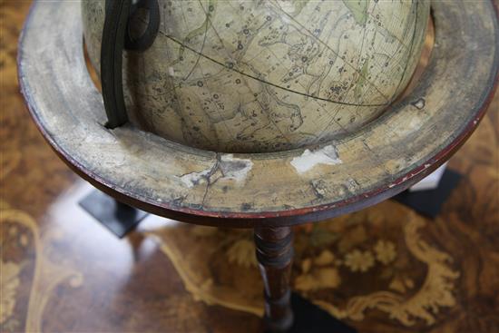 A Carys new celestial 12inch table top model globe, dated 1810, overall height 17in.